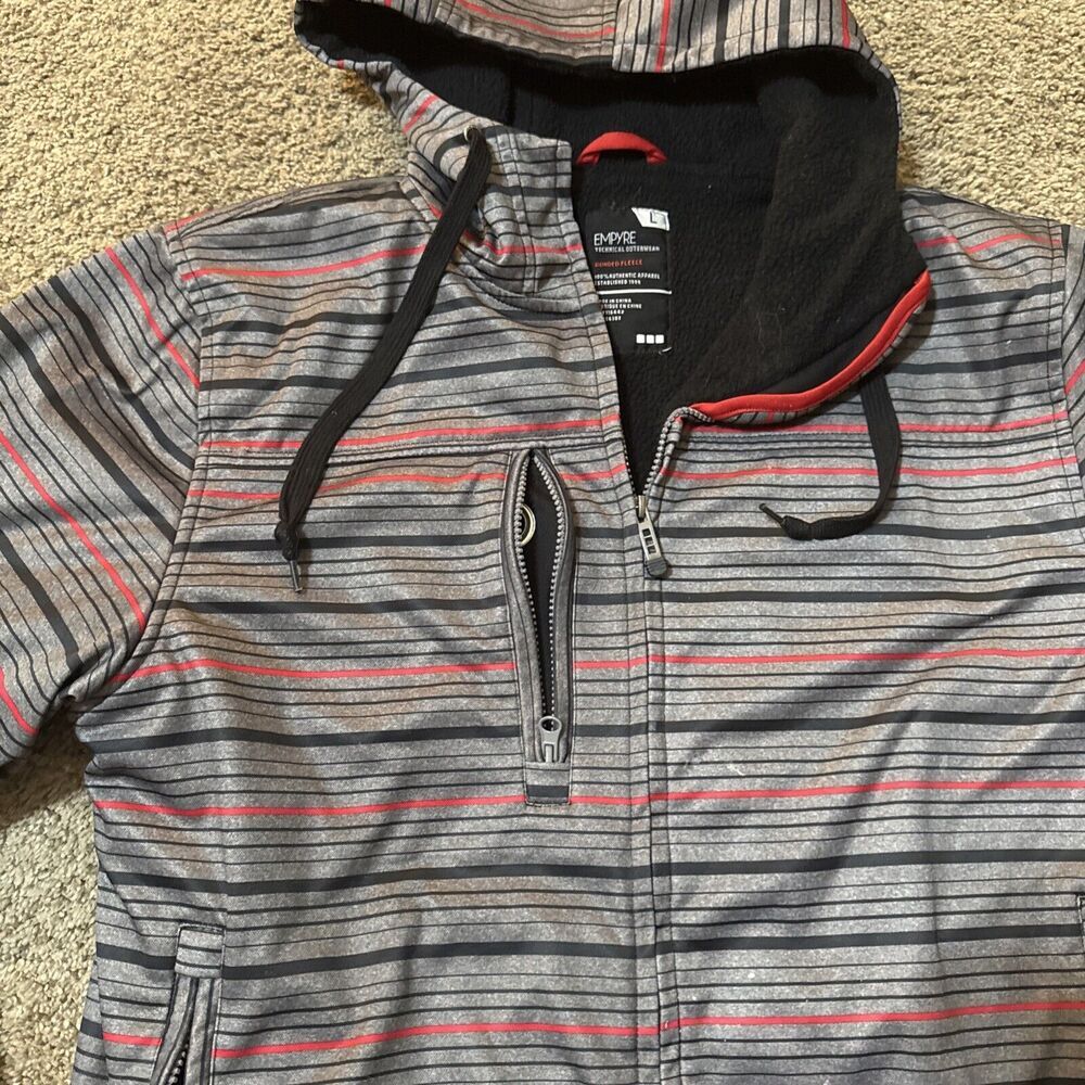 Empyre Jacket Mens Large Stripe Grey Snowboarding Technical Bonded Fleece Ski - Picture 3 of 11